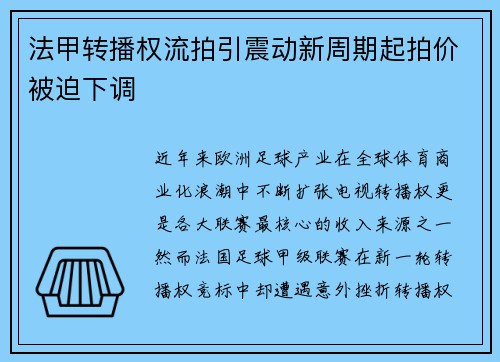 法甲转播权流拍引震动新周期起拍价被迫下调 法甲转播权流拍引震动新周期起拍价被迫下调